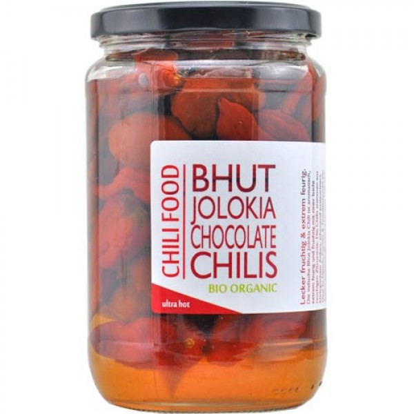 Bhut Jolokia Chocolate Chilis eingelegt -BIO-